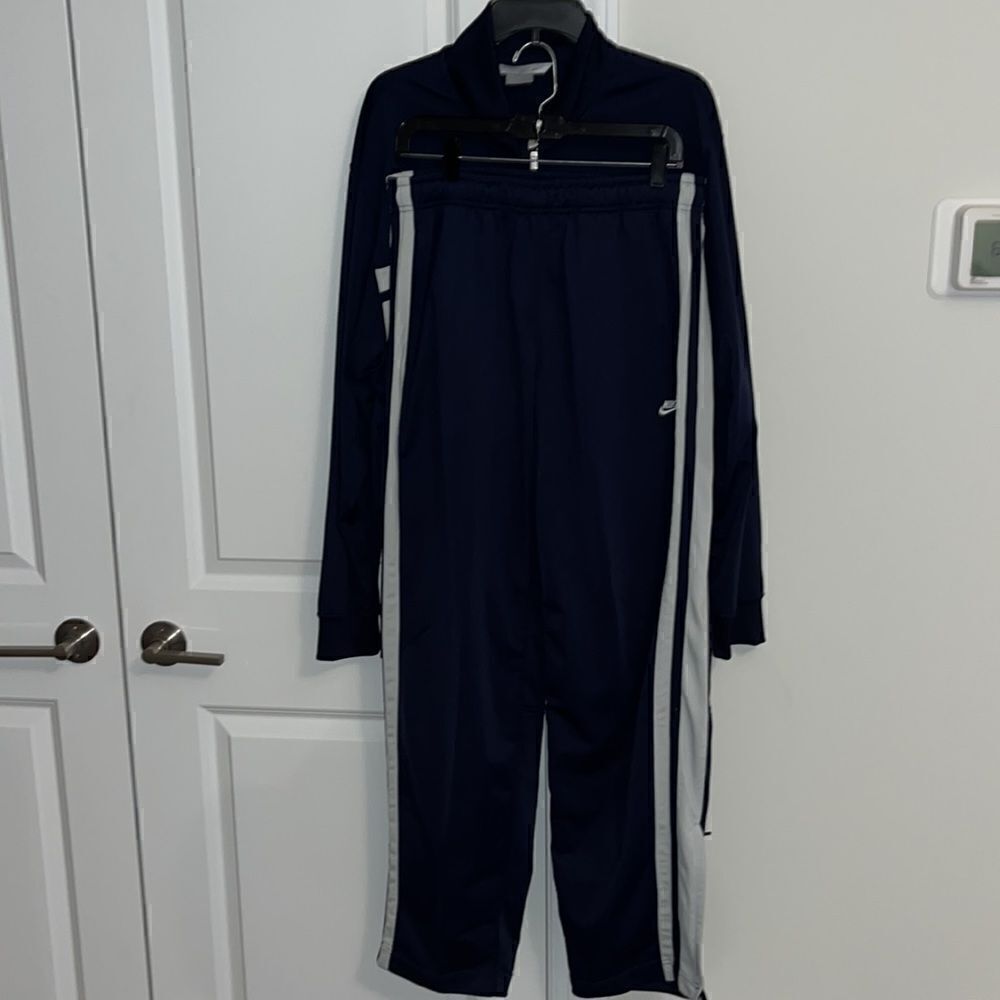 Nike vintage 2-piece Blue White track suit pants matching swoosh Jacket-L men’s